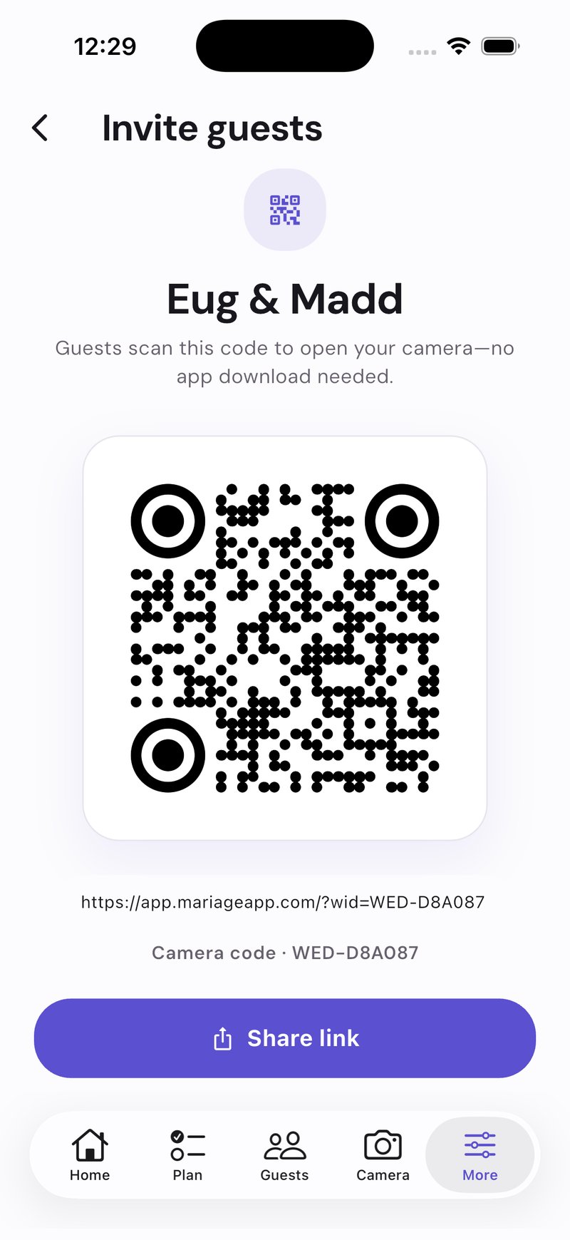 MariageApp app interface